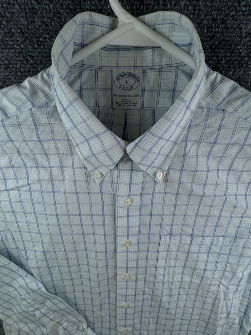 Brooks Brothers Long Sleeve Button Up Shirt Cotton Large Blue Slim Fit Plaid Men